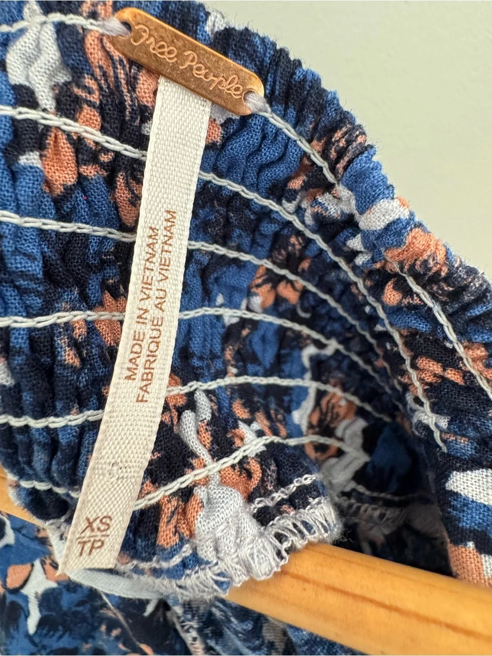 Free People Pattern Play Floral Smocked Mini Dress Blue Cool Combo Size XS